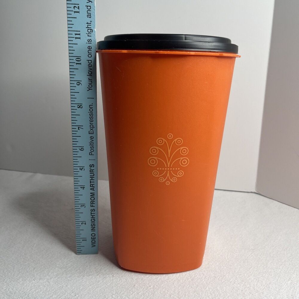 Folgers AromaSeal Vintage Tupperware 11” Tall Orange Black Lid Coffee Rare